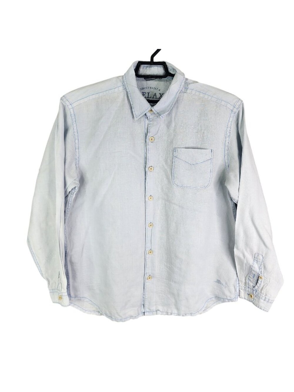 Mens Tommy Bahama Light Blue Relax Linen Button Up Shirt Long Sleeve Size XL